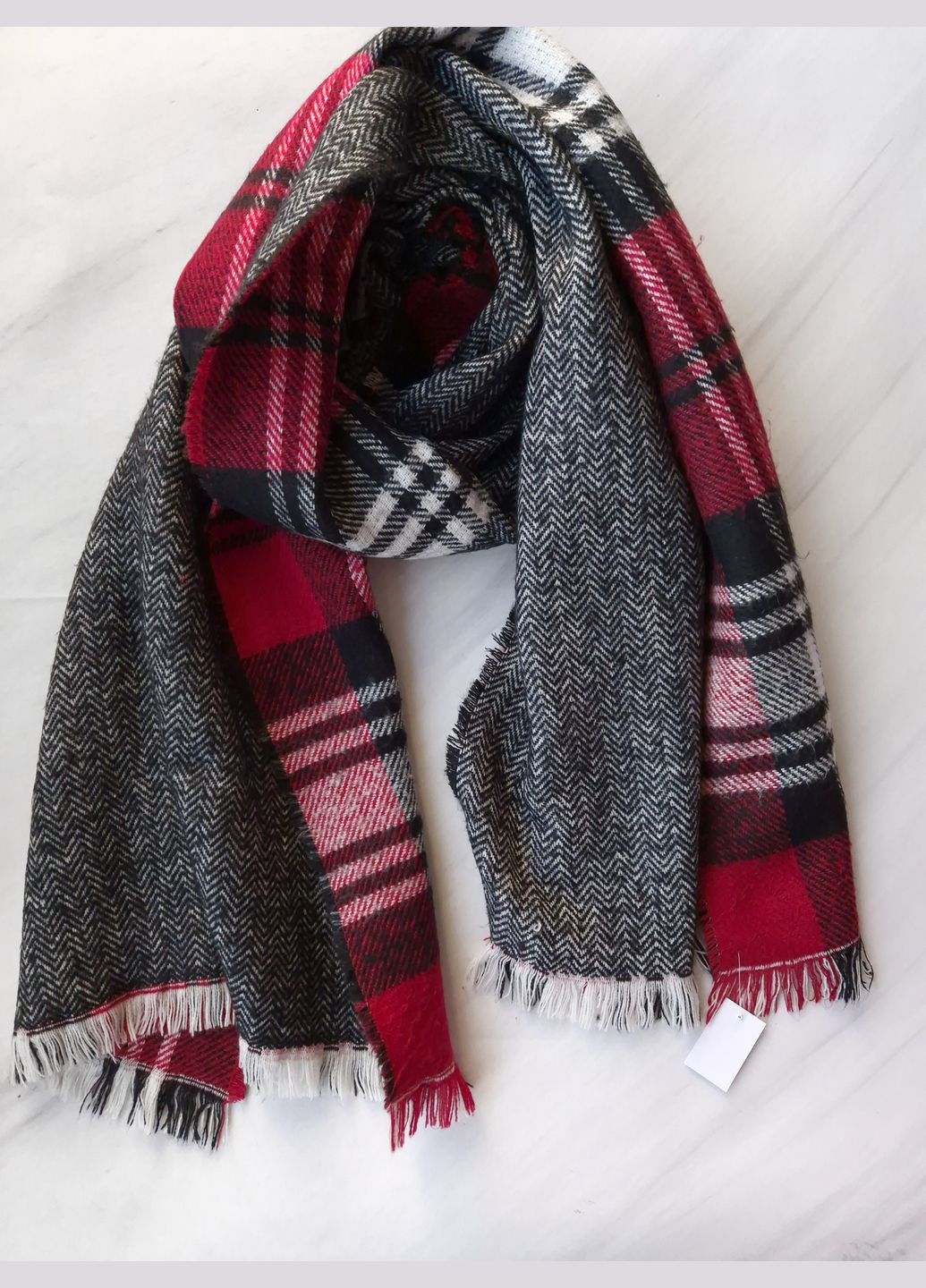 Шарф-палантин женский в клетку и геометричный принт теплый зима-весна-осень 192х60 см No Brand (317433196)