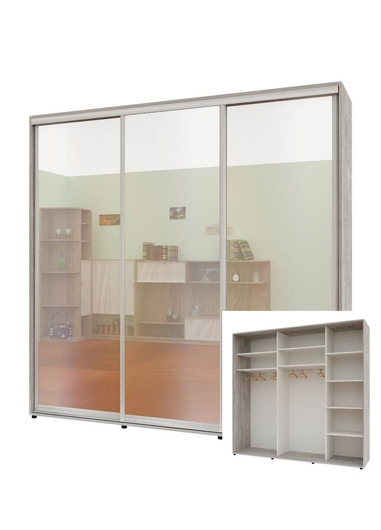 Шафа-купе тридверна 230*60*210 см Бетон 3 двері Дзеркало Стандарт Комфорт Меблі (360470431)