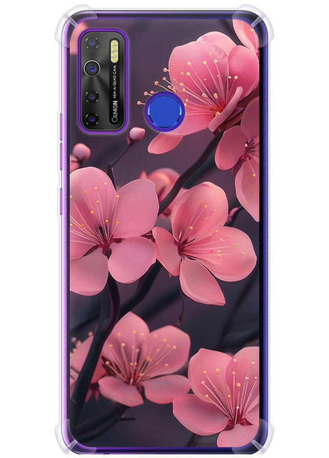 Силикон с усиленными углами чехол 'Пурпурная сакура' для Endorphone tecno camon 15 (293153354)