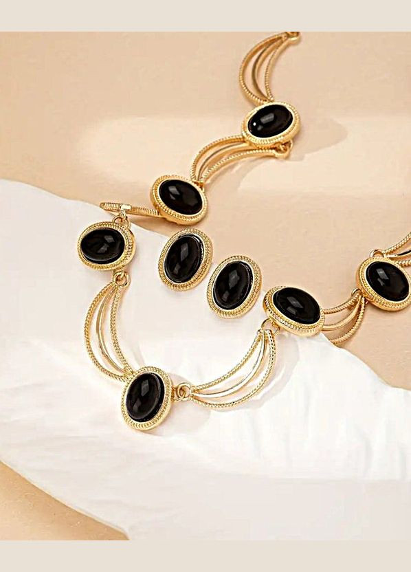 Комплект біжутерії Кольє-чокер и сережки чорні намистини No Brand (339679817)