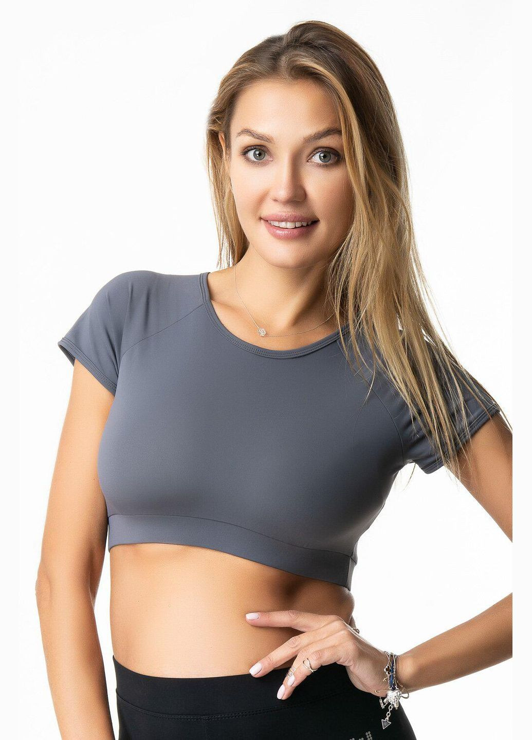 Жіночий спортивний топ-футболка графіт топ для фітнесу з коротким рукавом XS Opt-kolo (286330513)