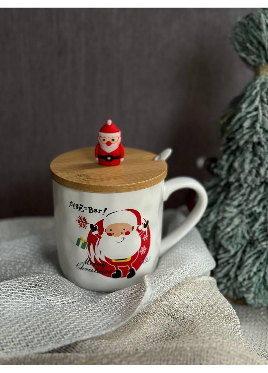 Новогодняя чашка 102-1086-1 Новогодняя братва керамика с бамбуковой крышкой и ложкой 380 мл Olens (363831123)
