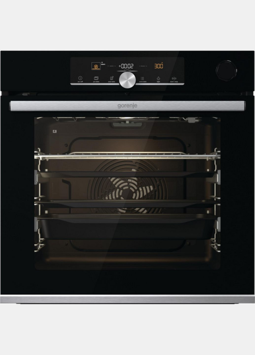 Духова шафа електрична, 77л, A+, TouchFree, пара, дисплей, Wi-Fi керування, піроліз, готув. на різн рівнях, нерж Gorenje (322560816)