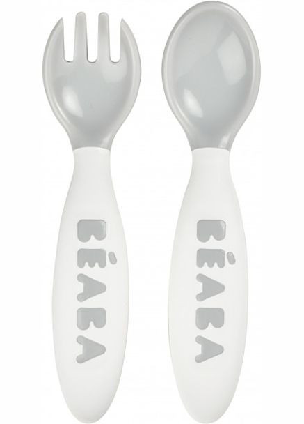 Набор эргономичных столовых приборов Babycook, ложка и вилка, серый () Beaba 913470 (328394513)