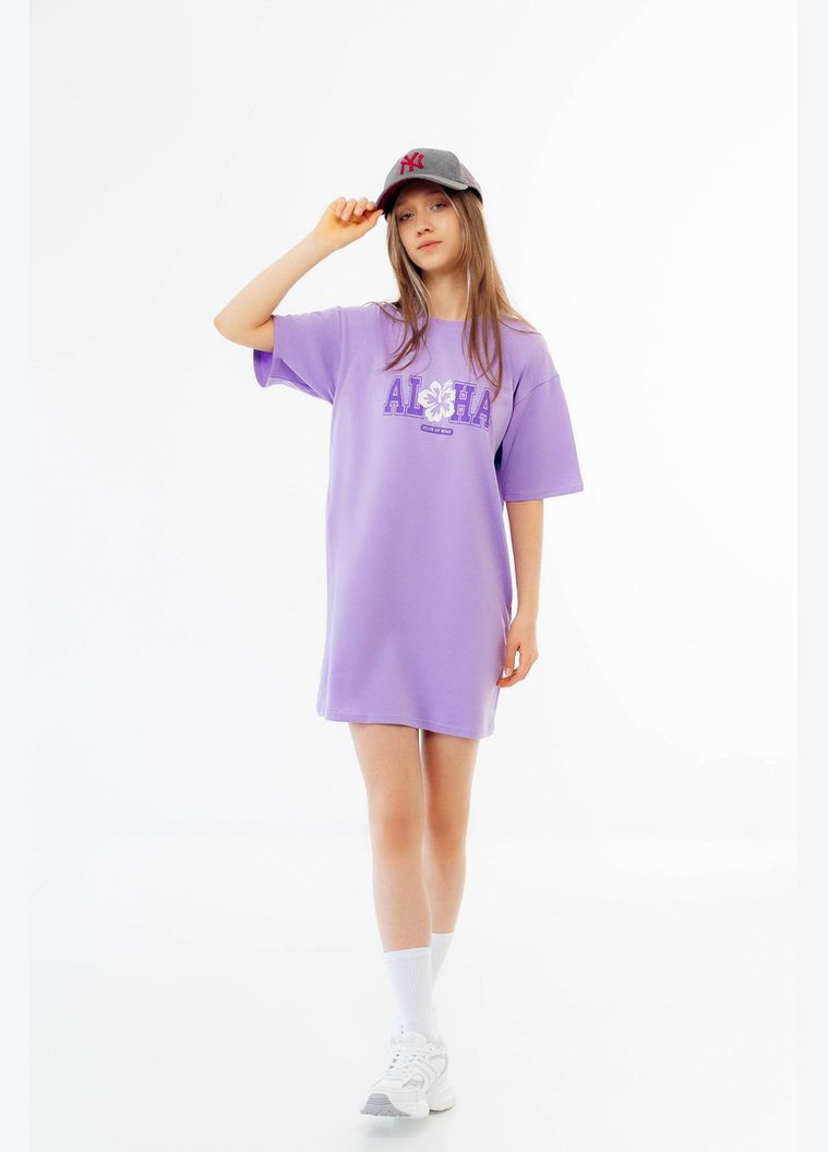Фиолетовое платье-футболка для девочек 05-2569-83н 134 см бледно-фиолетовый Авекстекс (331889142)