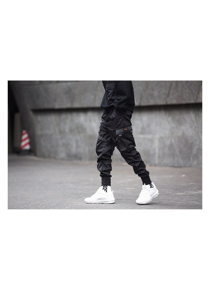 Штани чорні No Brand Cyberpunk Cargo Black Pants With Belts Mens (385490521)