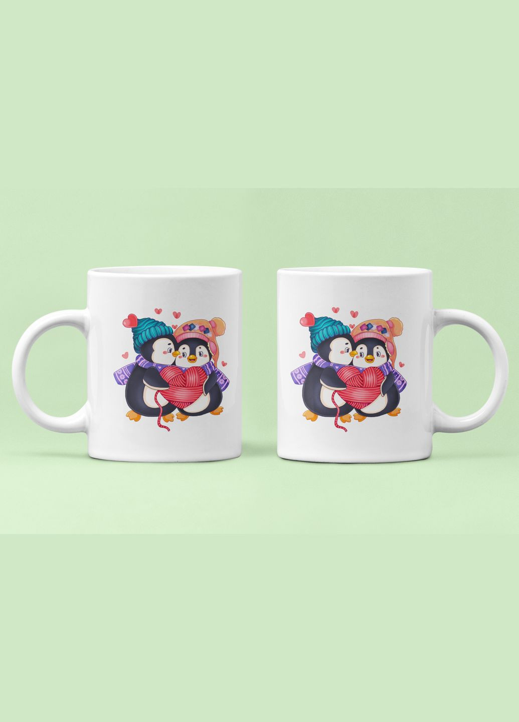 Парні чашки кружки Закохані пінгвіни із серцем для Закоханих Біла 330 мл Orca (316259421)