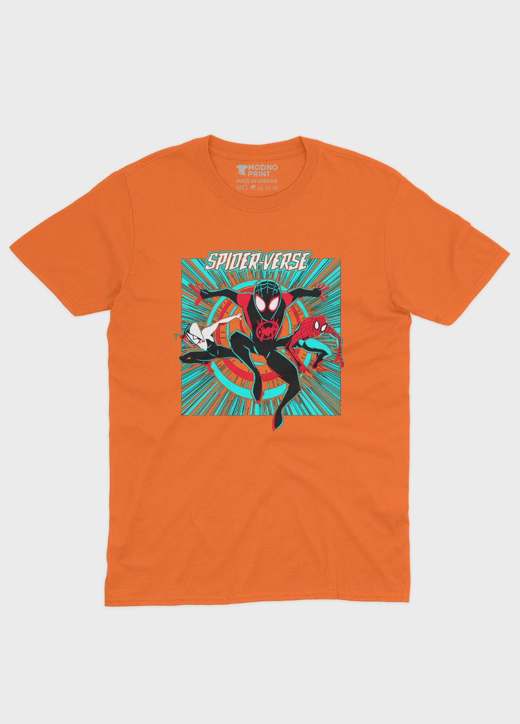 Помаранчева демісезонна футболка для хлопчика з принтом супергероя - людина-павук (ts001-1-ora-006-014-055-b) Modno