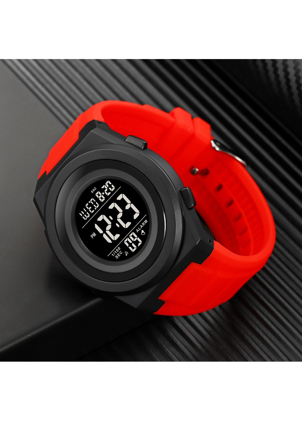 Годинники електронні спортивні чоловічі водонепроникні з будильником та таймером червоні ProDobro (367267050)