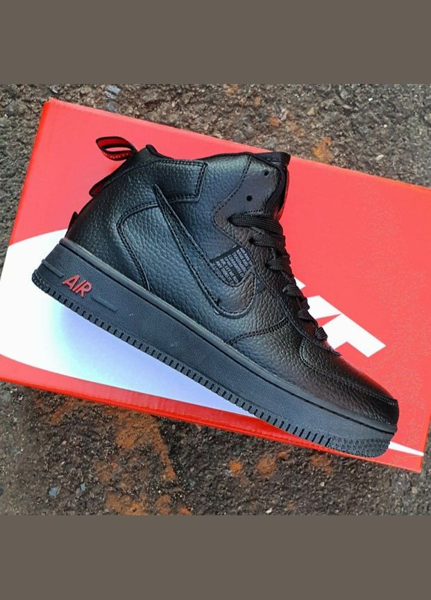 Кросівки зимові жіночі Nike Air Force 1 utiliti winter high black fur | Найк Аір Форс 1 високі чорні з хутром No Brand чорні зими (309006110)