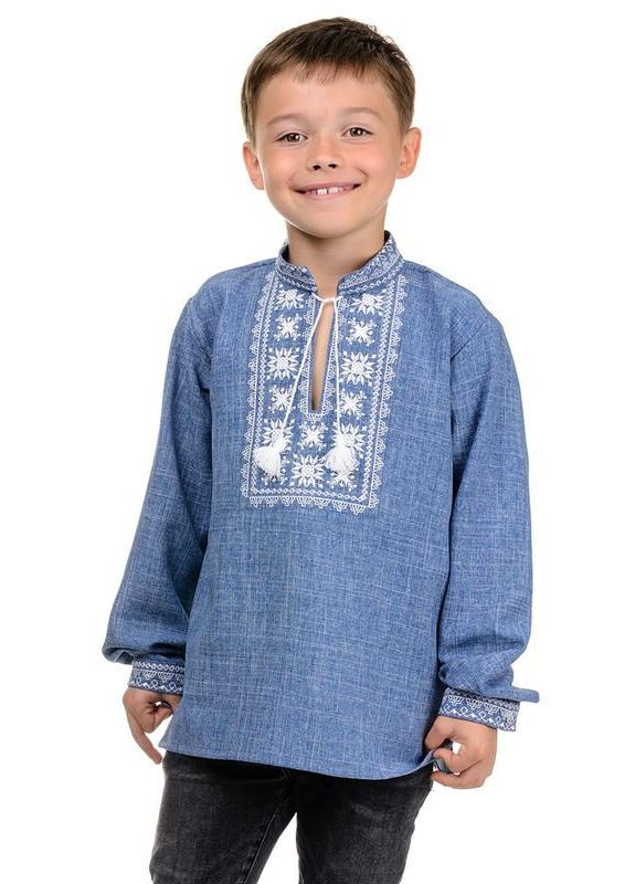 Голубая рубашка вышиванка детская на мальчика габардин (323223393)