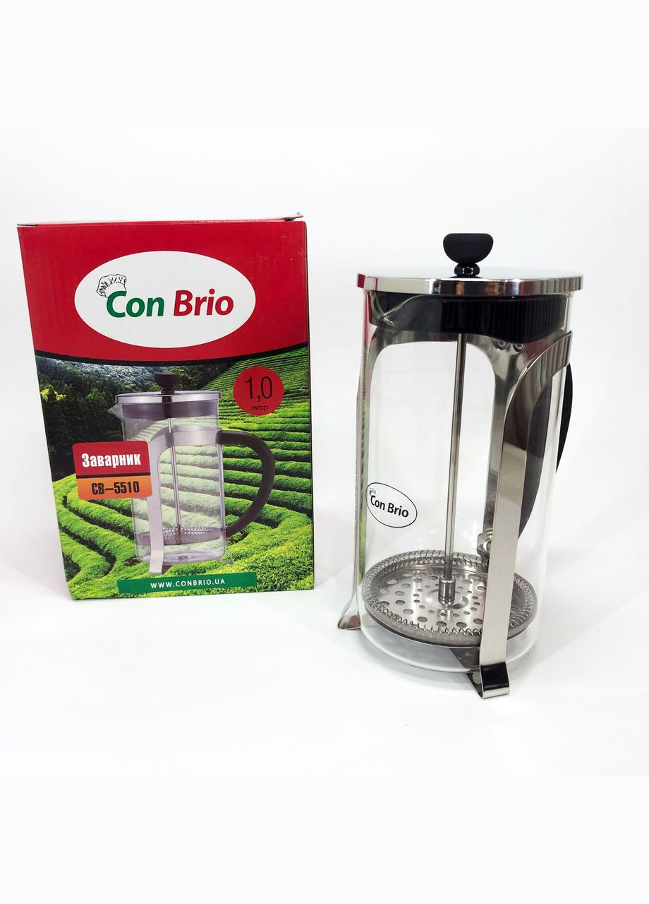Френч-пресс 1000 мл стекло нержавейка CB-5510, Чайник для заваривания трав, Заварник прозрачный Con Brio (364664240)