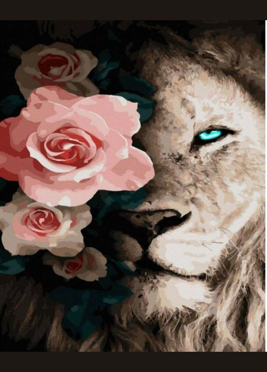 Картина за номерами тварини Лев та троянда Картини за номерами дикі тварини 40х50 GX45016 Rainbow Art (308989167)