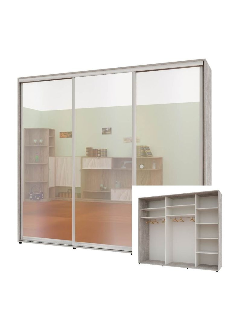 Шафа-купе тридверна 240*60*240 см Бетон 3 двері Дзеркало Стандарт Комфорт Меблі (360434856)