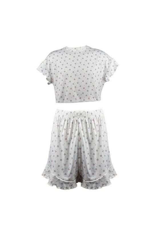 Біла жіночий комплект для дому та сну sm240426dhx6 білий із сердечками футболка та шорти жіноча піжама 5 шт. Lesko