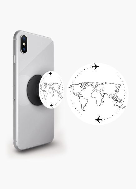 Попсокет держатель для смартфона (Popsockets) Карта и самолеты Черный No Brand (302083062)