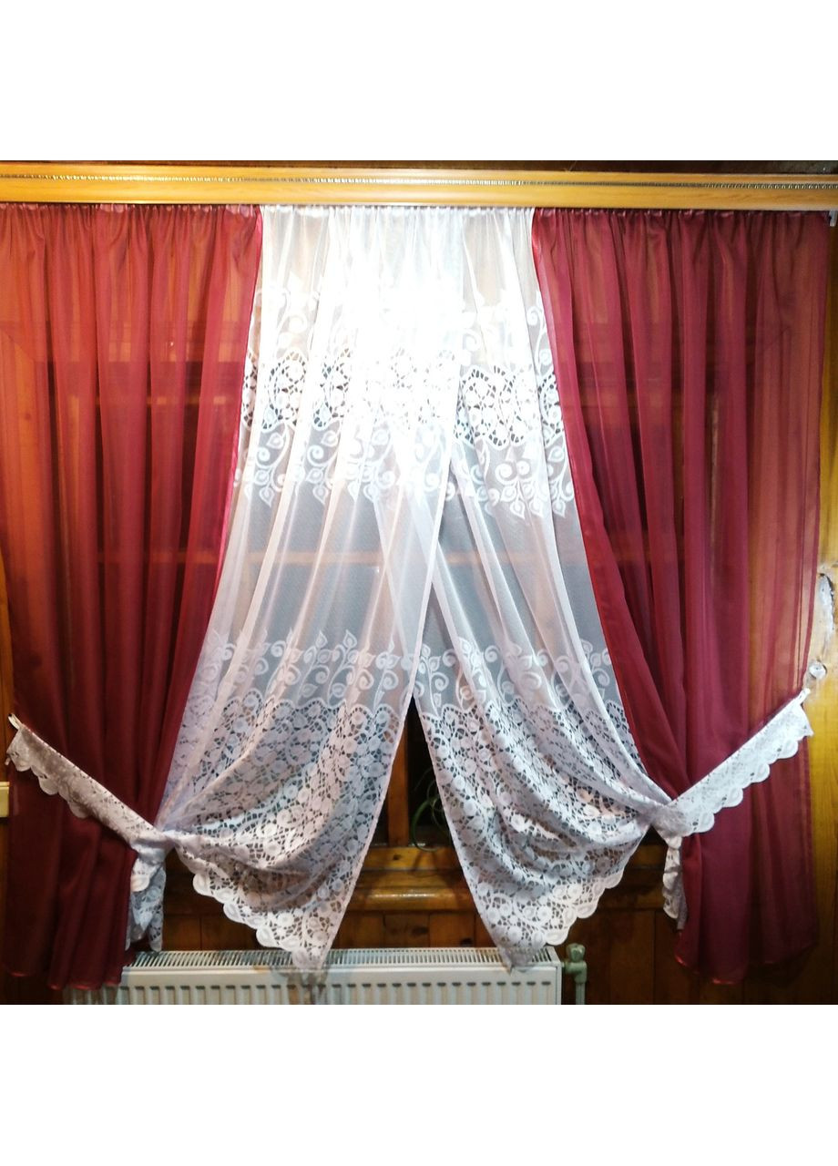 Фіранка готова коротка Мері бордо гілочка No Brand (372134074)