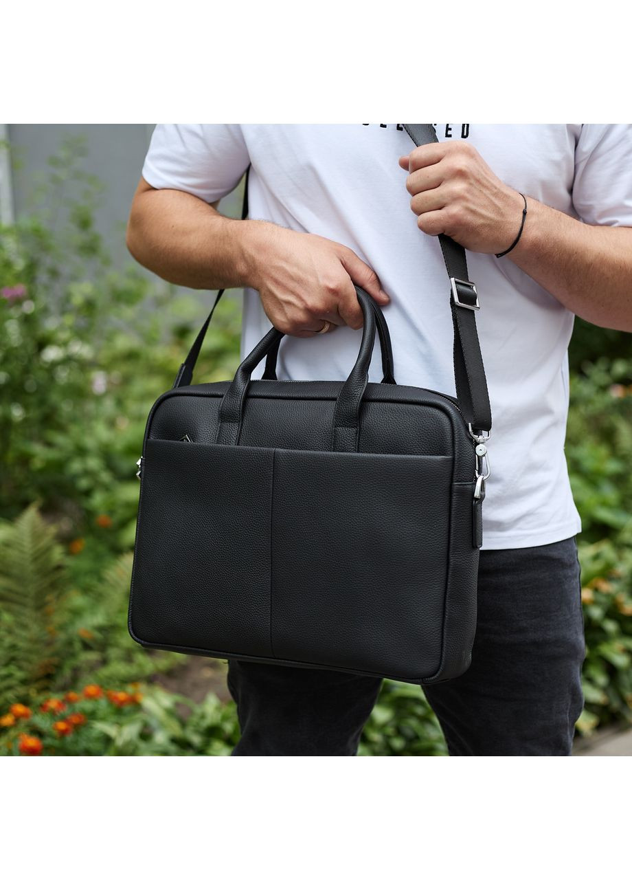 Чоловічий портфель на плече 38х28х8.5, офісний шкіряний месенджер, чоловіча ділова сумка для міста, чорна No Brand (361259063)
