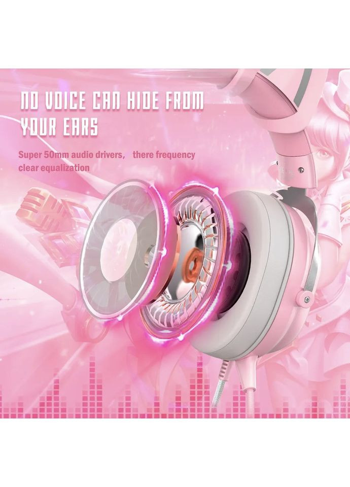 Игровые проводные наушники X11 с кошачьими ушками с микрофоном и LED RGB подсветкой Розовый Onikuma (356112227)