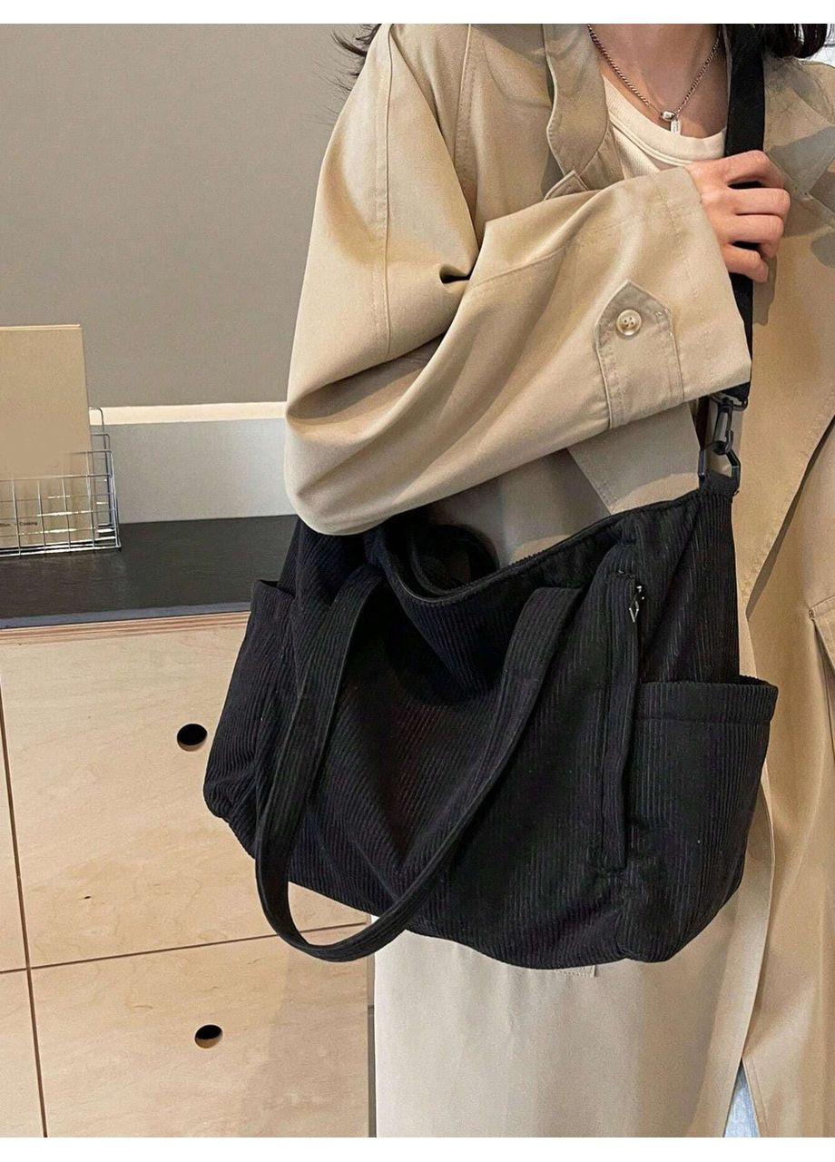 Сумка женская шопер черная из вельвета (RN-255) No Brand (359464680)