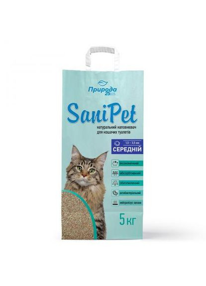 Наполнитель для кошачьего туалета Sani Pet бентонитовый, средняя гранула, 5 кг Природа (349823589)