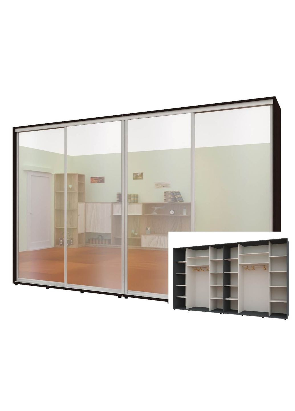 Шкаф-купе четырехдверный Комфорт Мебель 400*60*210 см Графит 4 двери Зеркало Макси Комфорт Меблі (360472469)