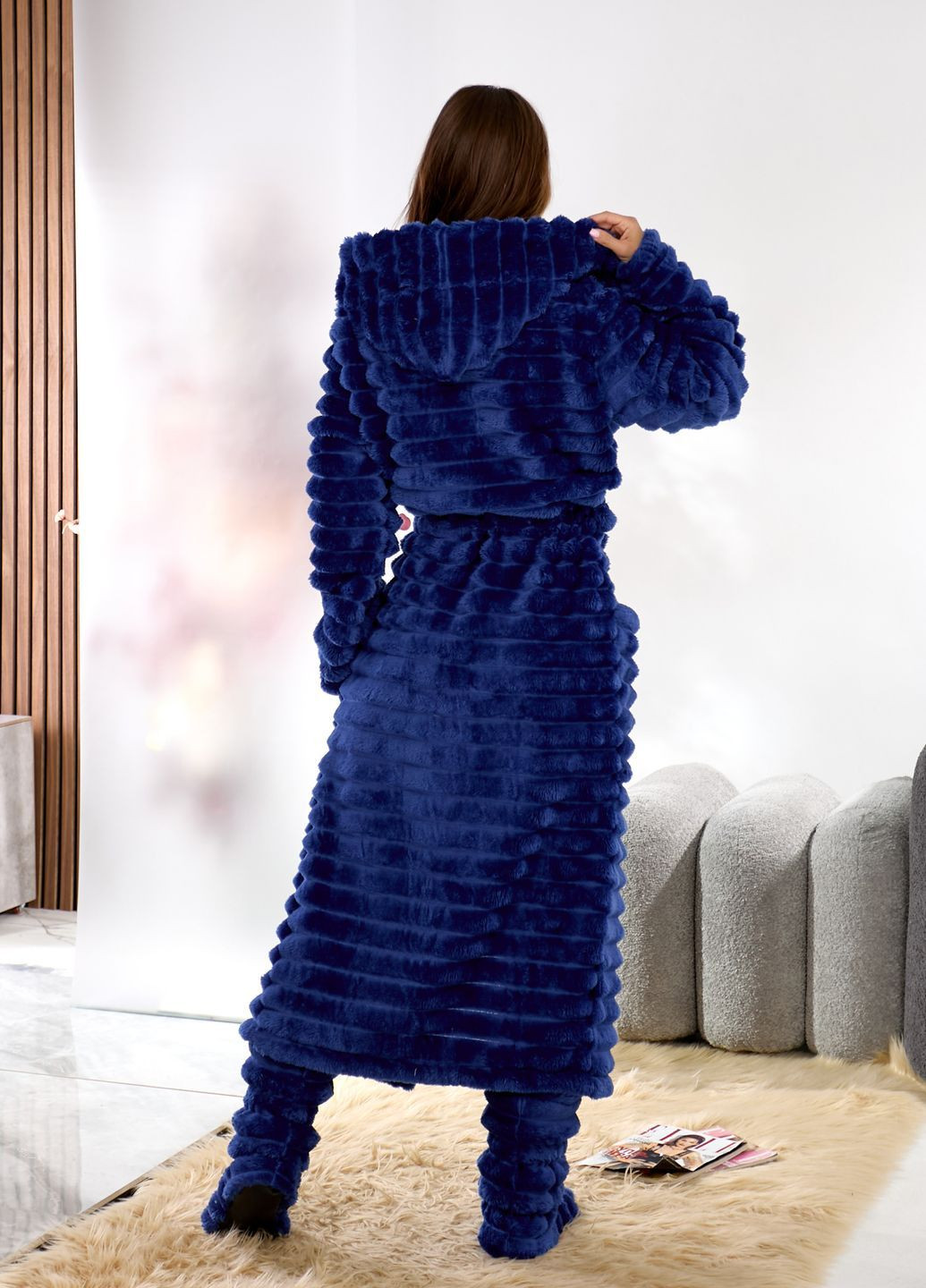 Женский махровый халат миди с капюшоном Modena (362577641)