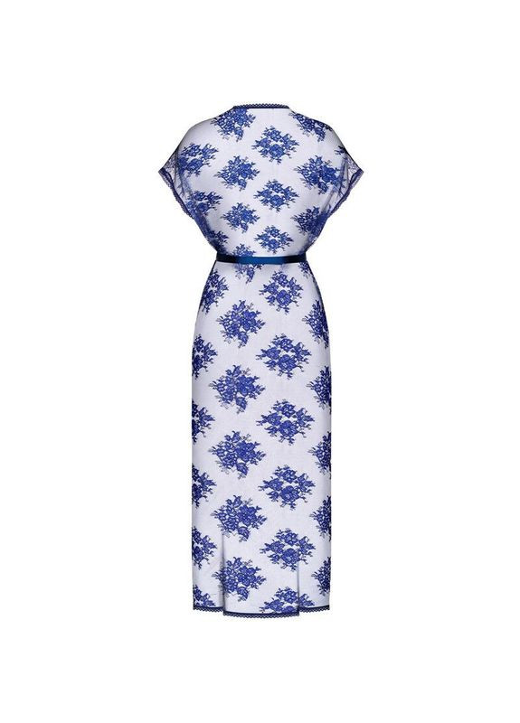 Пеньюар полупрозрачный с кружевом Flowlace синий, S/M Obsessive (303892384)