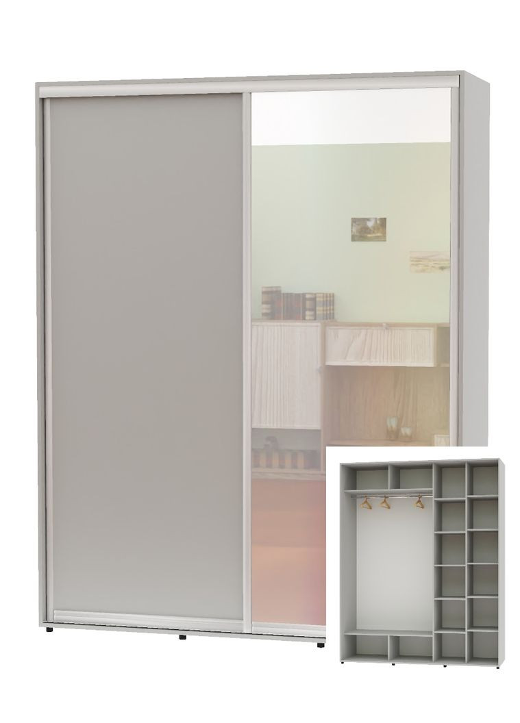 Шафа-купе дводверна 200*60*220 Сірий ДСП/Дзеркало Алекса (360445366)