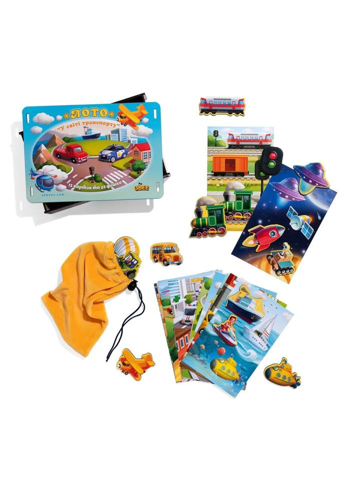 Настільна розвиваюча гра "Лото: транспорт" Ubumblebees (ПСФ082) PSF082, 52 фігурні фішки No Brand (315758670)