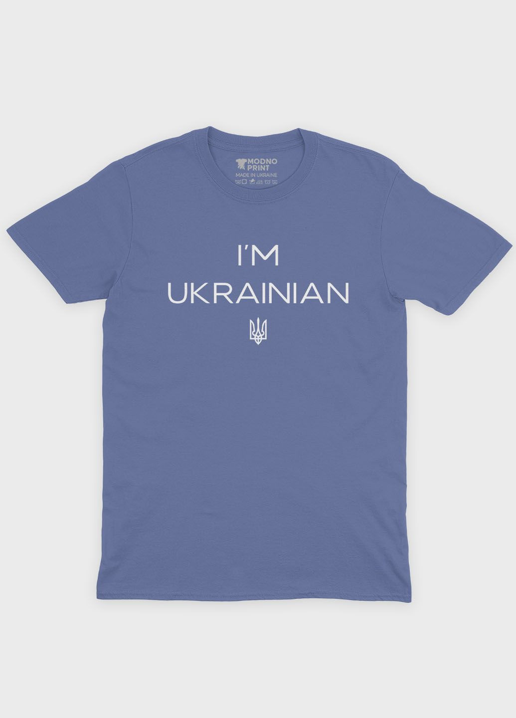 Темно-голубая летняя женская футболка с патриотическим принтом i`m russian (ts001-1-dmb-005-1-017-f) Modno