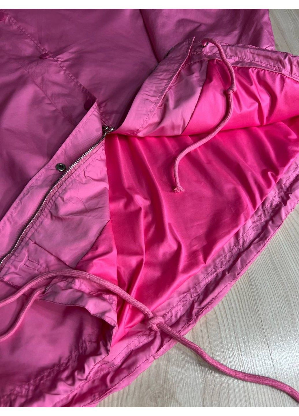 Рожева демісезонна куртка жіноча 9096-1 вітрівка оверсайз подовжена з капюшоном Lady yep