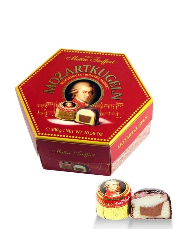 Конфеты шарики Моцарта Mozart Kugeln Мастер Трюфо Моцарткугель Пралине фисташка с марципаном Бокс 300г Maitre Truffout (360533709)