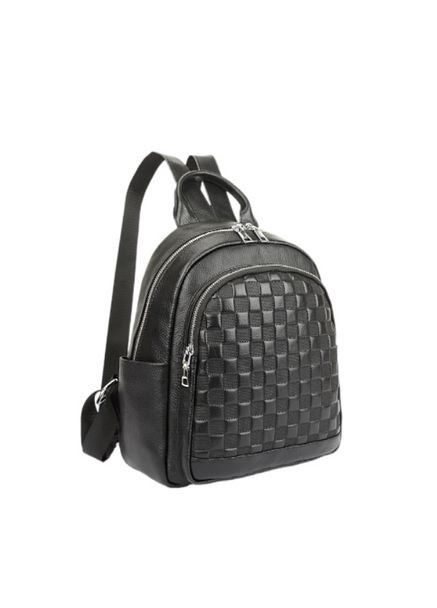 Міський жіночий шкіряний рюкзак чорний клітинка з натуральної шкіри ProDobro (363221133)