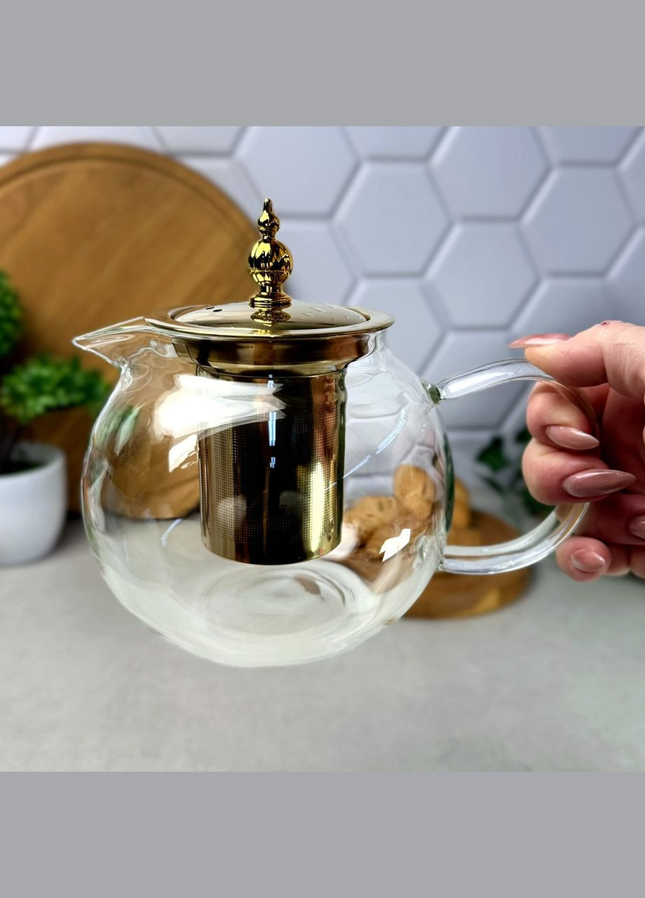 Стеклянный чайник-кофейник для плиты 950 мл Kandy Золото No Brand (315436529)
