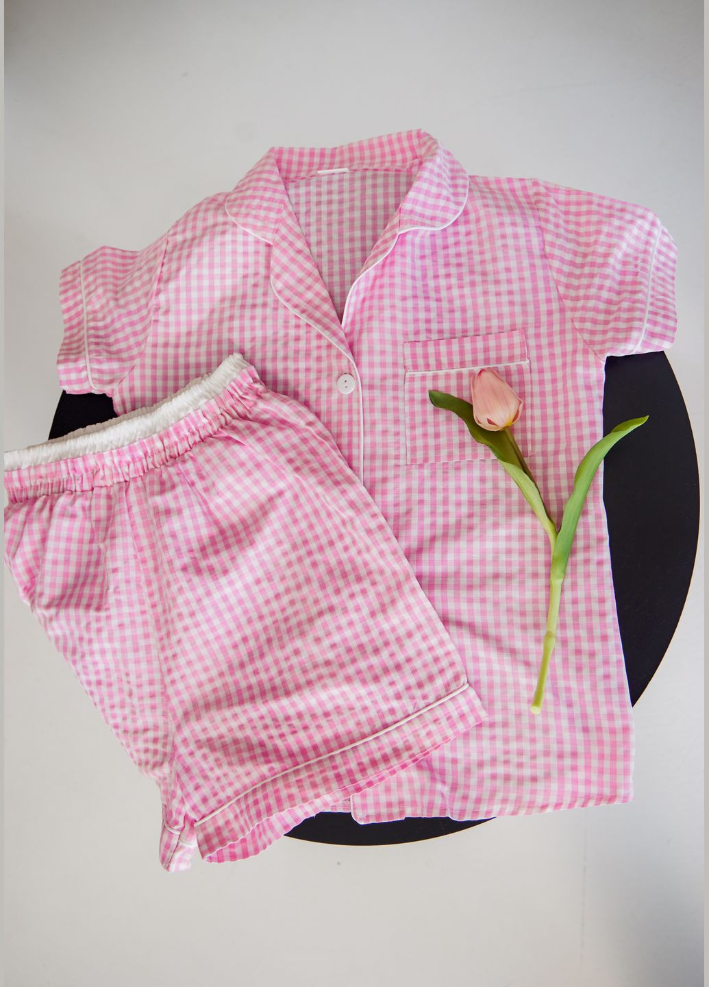 Розовая всесезон пижама женская рубашка и шорты, хлопок рубашка + шорты No Brand піжама