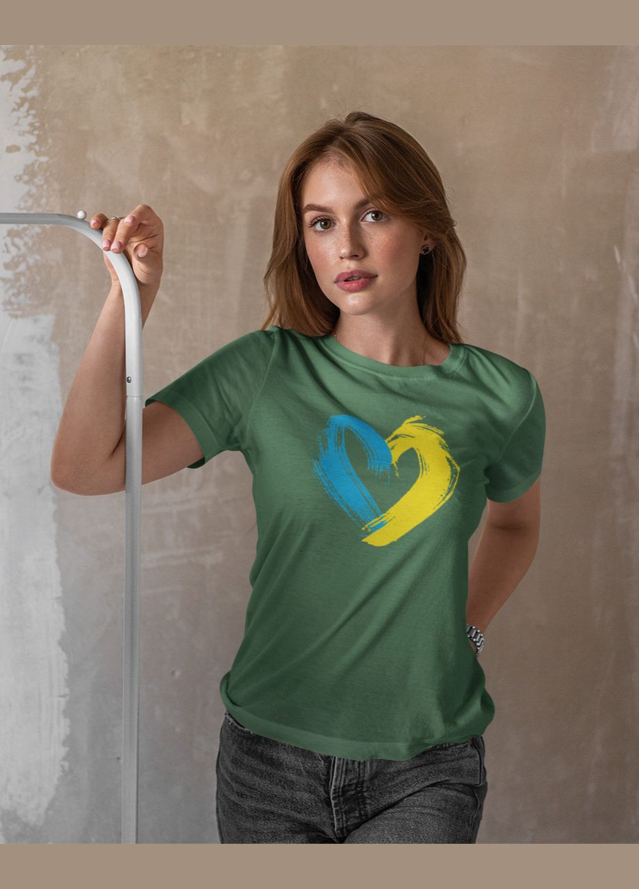 Хакі (оливкова) літня жіноча патріотична футболка з українською символікою 44 Mishe 200040010
