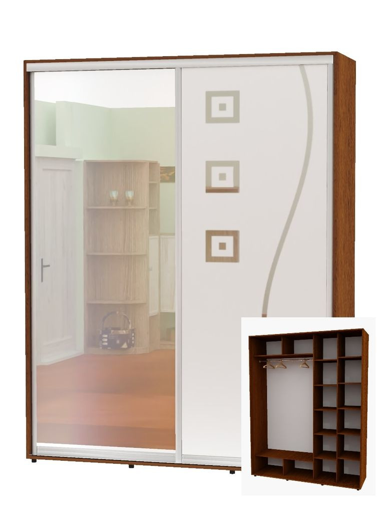 Шафа-купе дводверна 200*60*220 Горіх лісовий Дзеркало/Дзеркало з піскострумним малюнком Алекса (360468112)