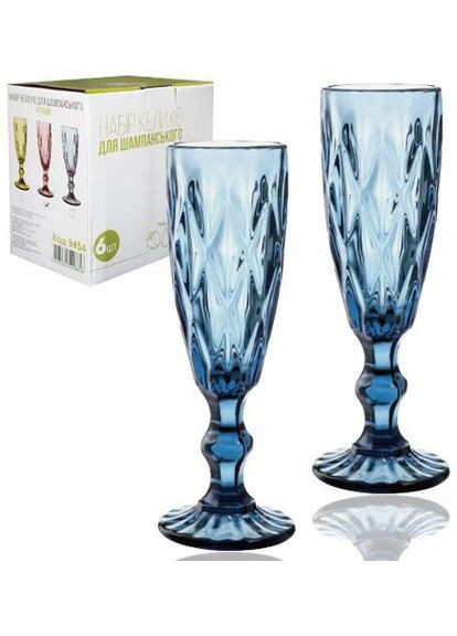 Набір 6 келихів для шампанського Elodia Грані 200мл, кобальтове скло S&T (329894784)