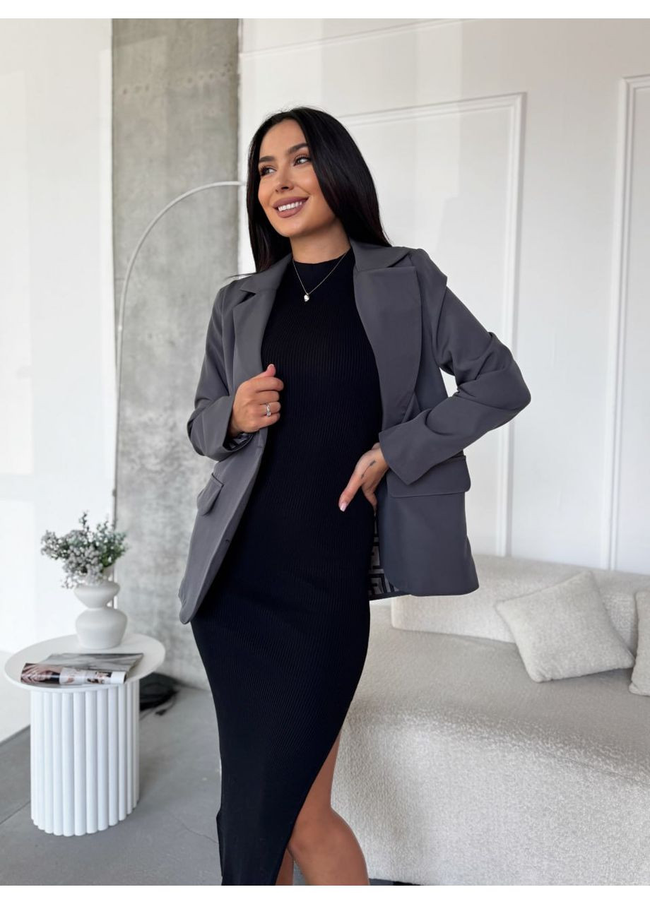 Серый женский женский пиджак No Brand однотонный - демисезонный