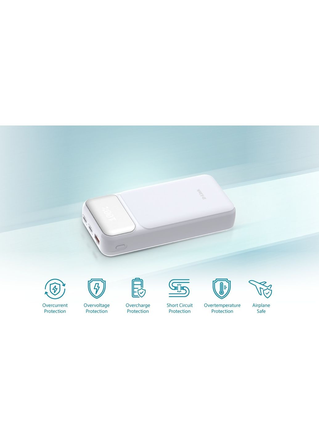 Портативный аккумулятор литий-ионный Power Bank 20000мА*ч, 65Вт PD 3.0, QC 3.0, 2xUSB-C, 1xUSB-A с дисплеем, белый D-Link (378601408)