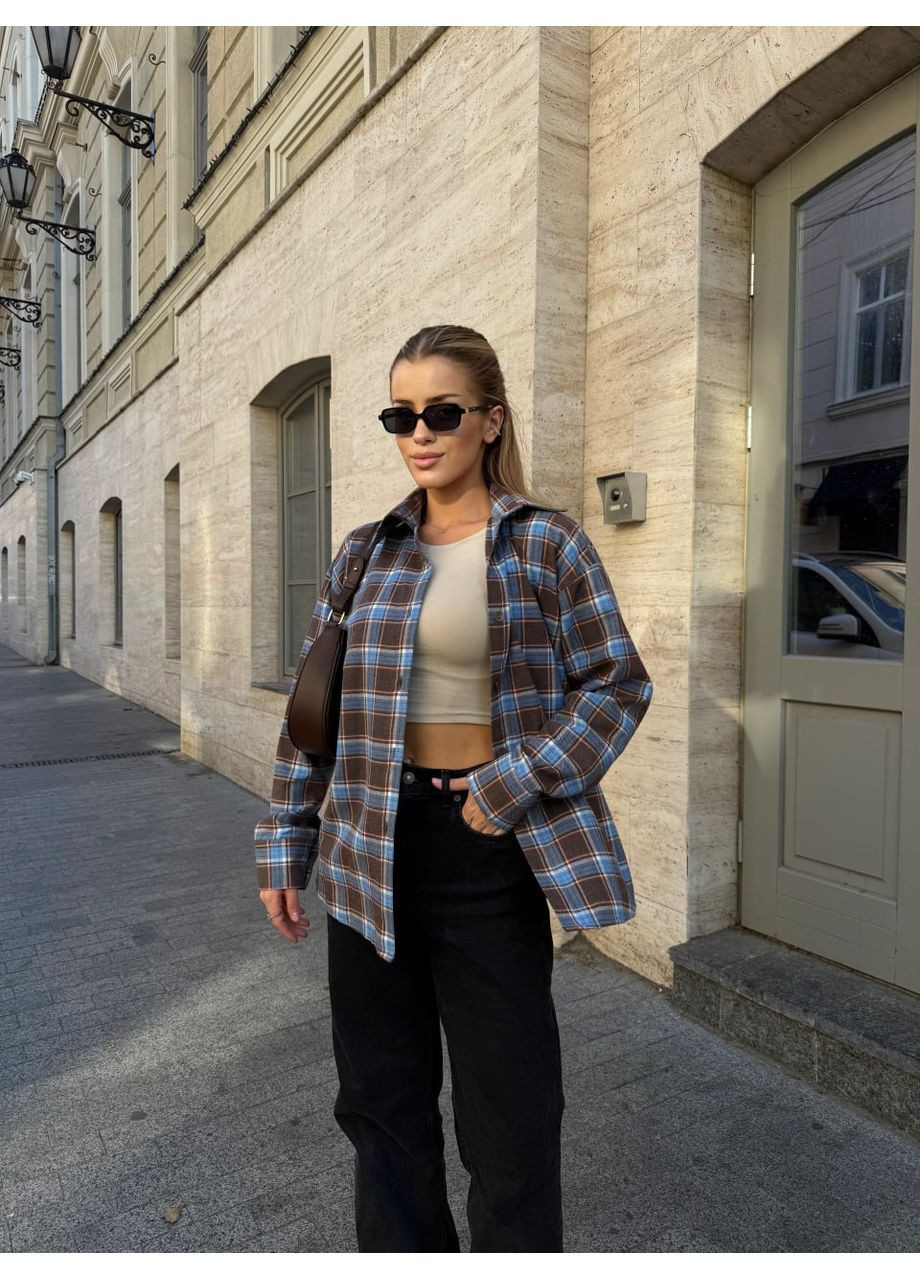 Синяя повседневный рубашка в клетку No Brand