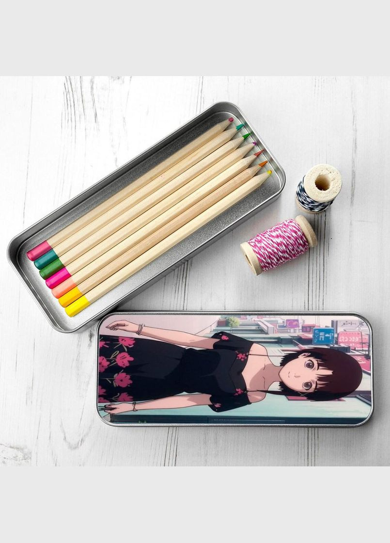 Органайзер для канцелярских принадлежностей металлический, кейс для мелочей Аниме Эксперименты Лейн #001 7*18 см Silver No Brand (309158760)