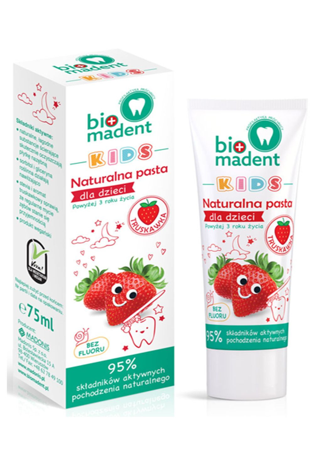Зубна паста натуральна полунична для дітей, 75 мл Bio Madent (346517874)