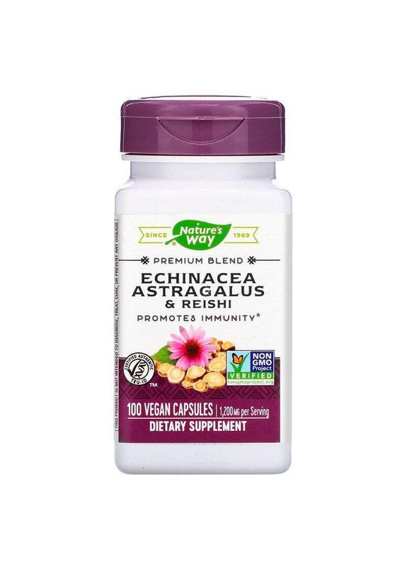 Эхинацея, астрагал и рейши, Echinacea Astragalus & Reishi,, 1200 мг, 100 капсул Nature's Way (351385001)