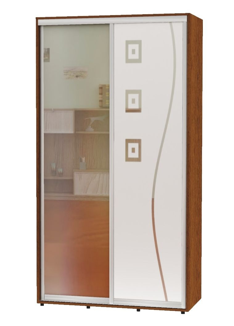 Шкаф-купе двухдверный 150*45*240 Орех лесной Зеркало/Зеркало с пескоструйным рисунком Алекса (360469982)