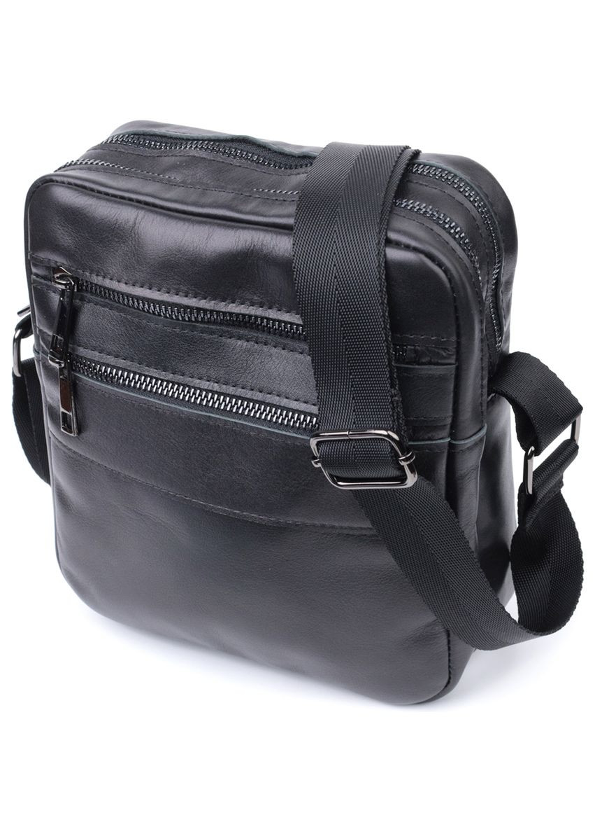 Классическая мужская сумка кросс боди из натуральной глянцевой кожи черная 22846 Shvigel (329197396)