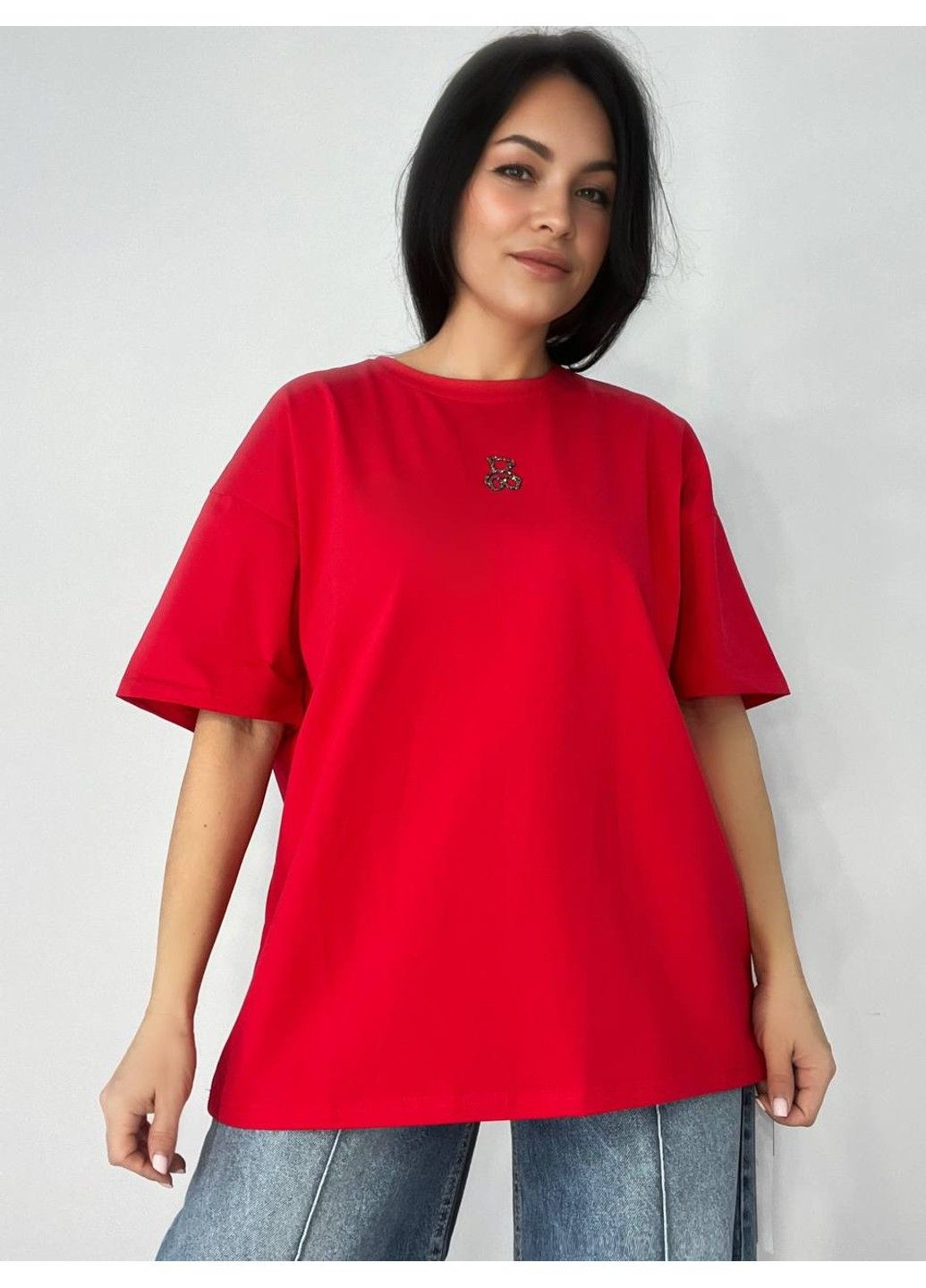 Футболка женская A-N 2006 базовая широкая оверсайз медвежонок камни one size No Brand - (325923650)