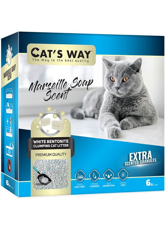 Наповнювач для котячого туалету марсельське мило + бірюзові гранули 6 л (8682162004281) Cat's Way (308976915)
