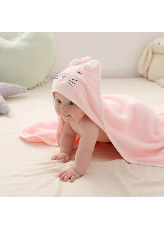Детское полотенце-пончо с капюшоном из микрофибры для дома, пляжа и бассейна Котик No Brand розовый